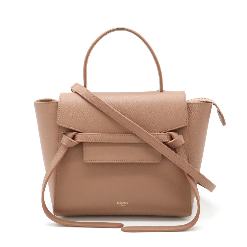 Celine Belt Bag Handbag Shoulder Leather Pink Beige Cream